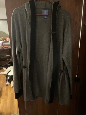 Simply Vera Vera Wang Gray Hooded Cardigan with Black Trim XL